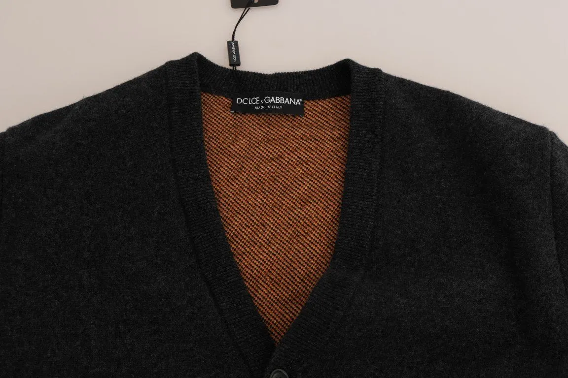 Gray Knitted Cashmere Cardigan Sweater