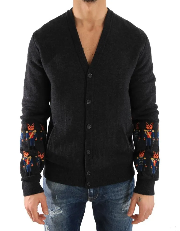 Gray Knitted Cashmere Cardigan Sweater