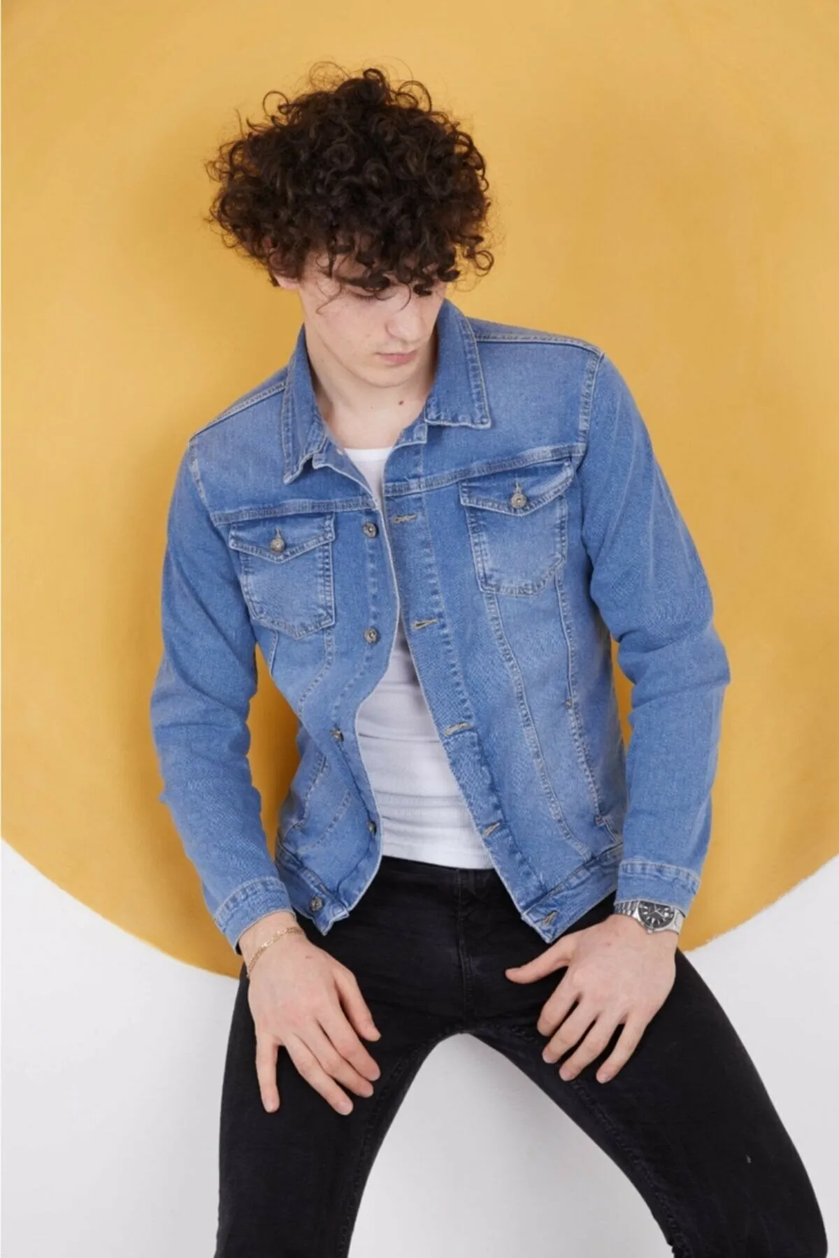HB Mens Denim Jacket Stretchable Fine Lycra