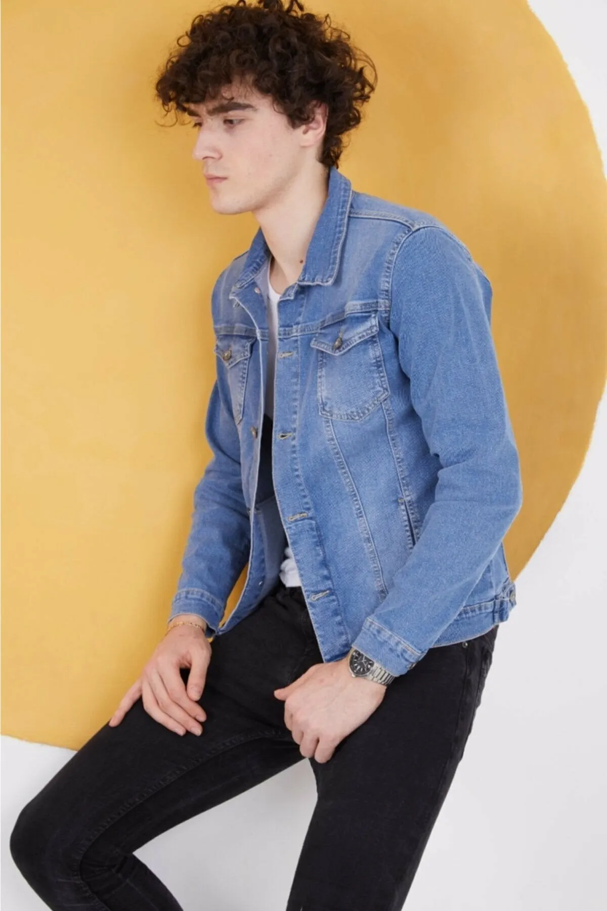 HB Mens Denim Jacket Stretchable Fine Lycra