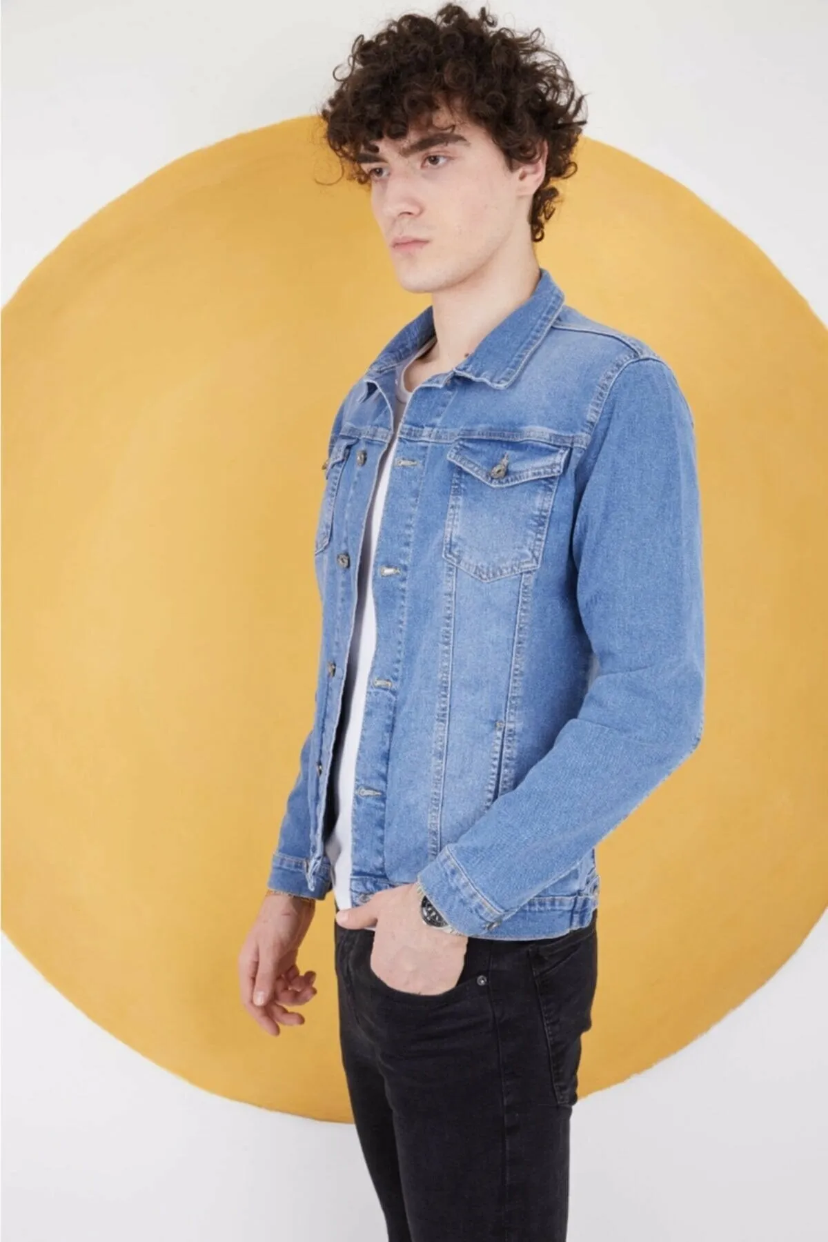 HB Mens Denim Jacket Stretchable Fine Lycra
