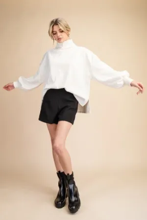Ivory Mock Neck Texture Balloon Sleeve Top