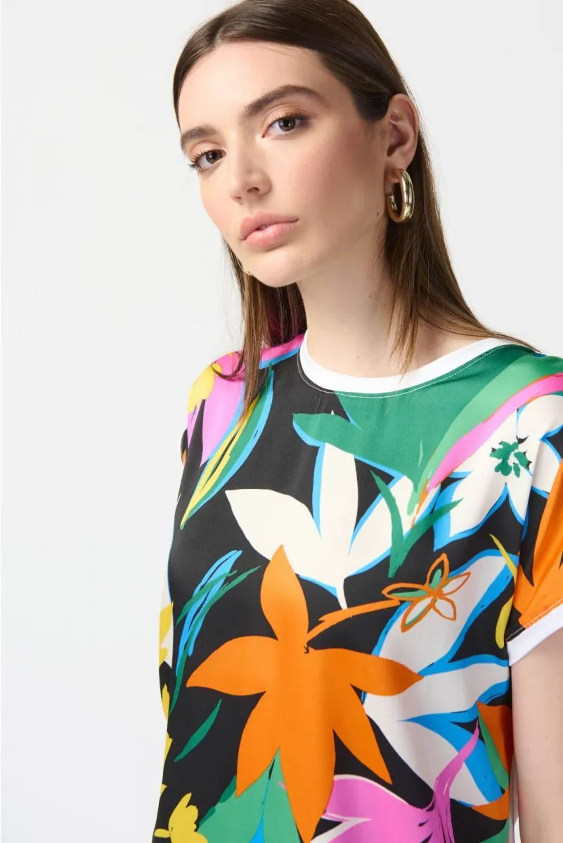 Joseph Ribkoff Vanilla/Multi Floral Print Crew Neck Short Sleeve Top 241137