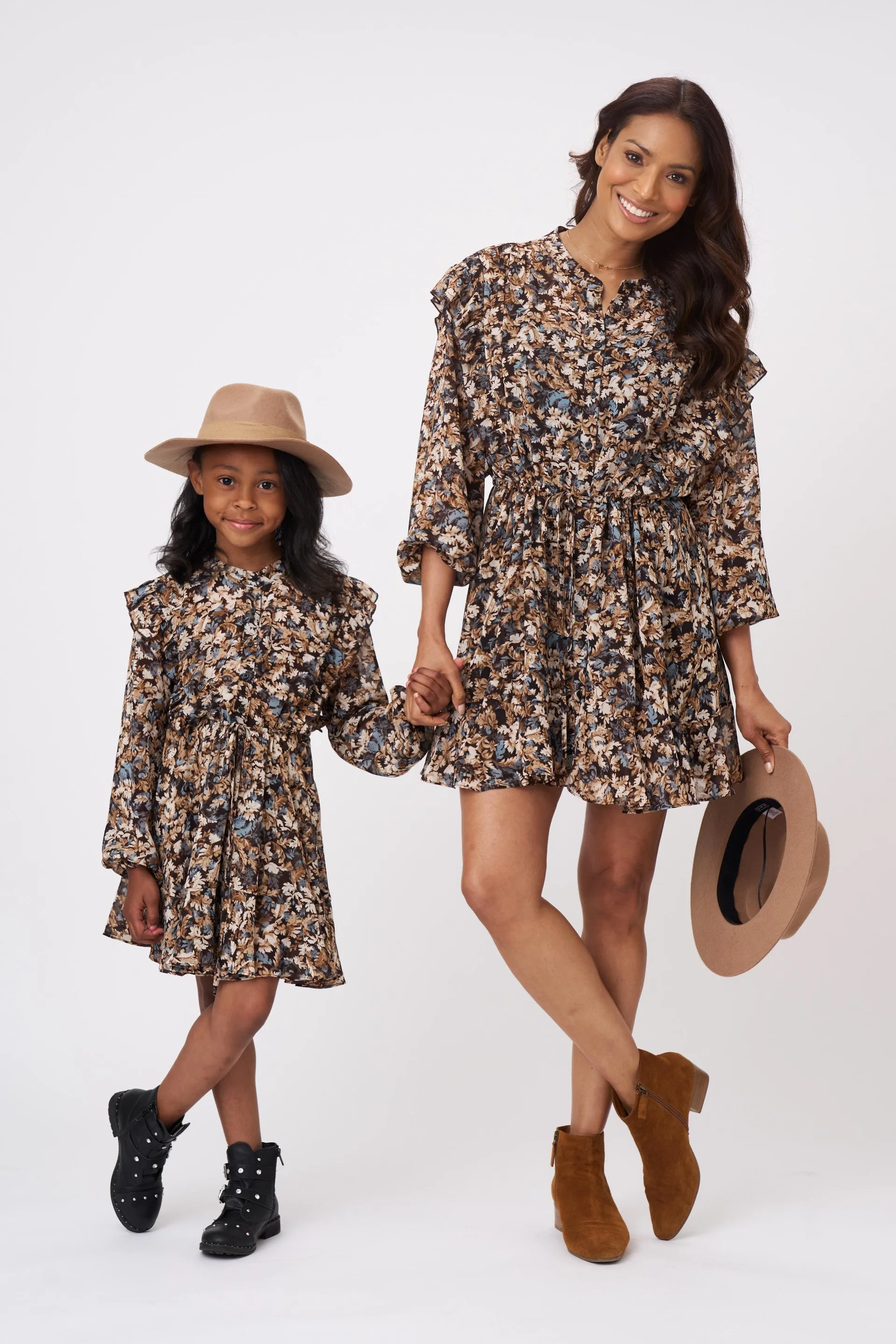 Le La Lo Long Sleeve Floral Print Dress - Mini