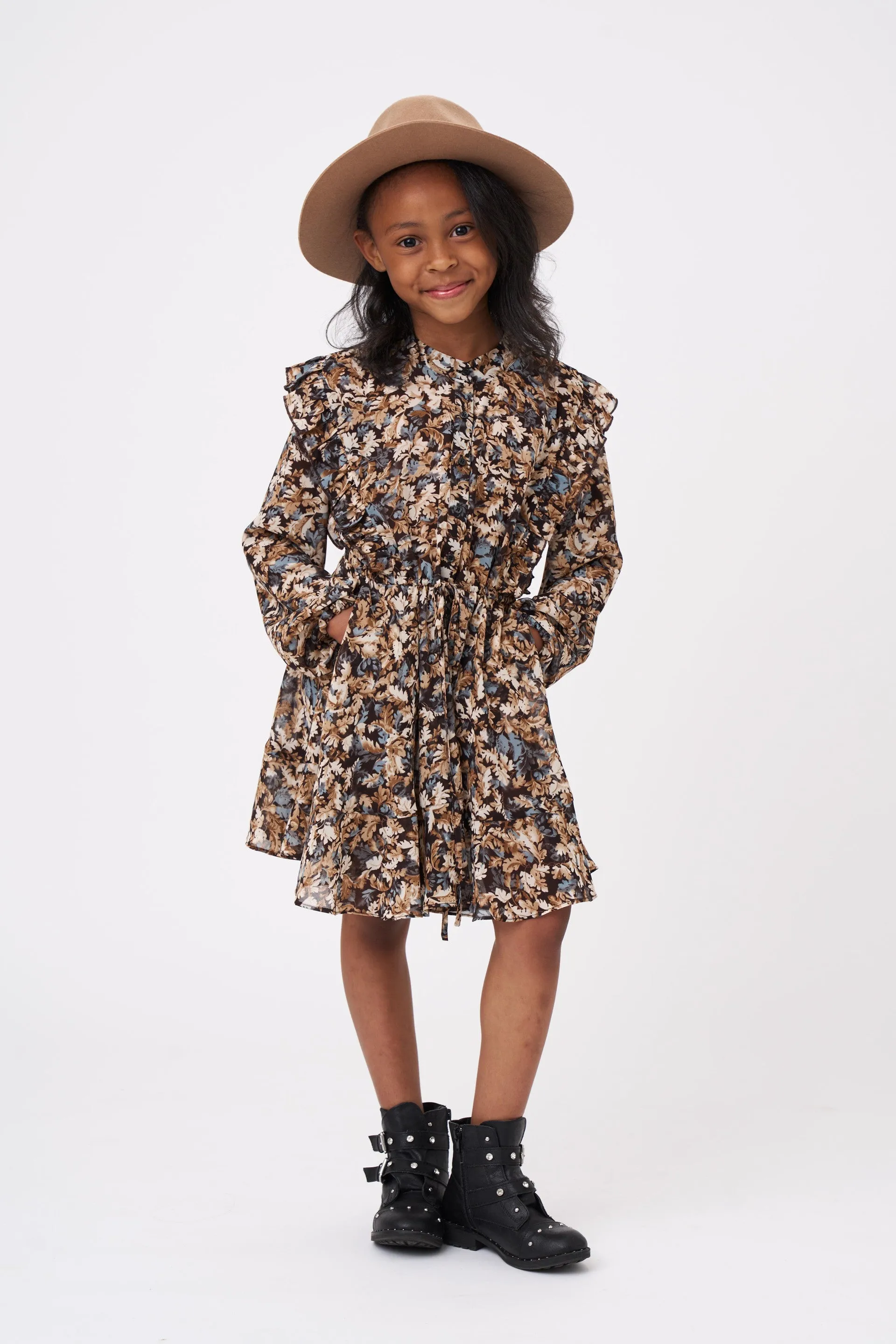 Le La Lo Long Sleeve Floral Print Dress - Mini