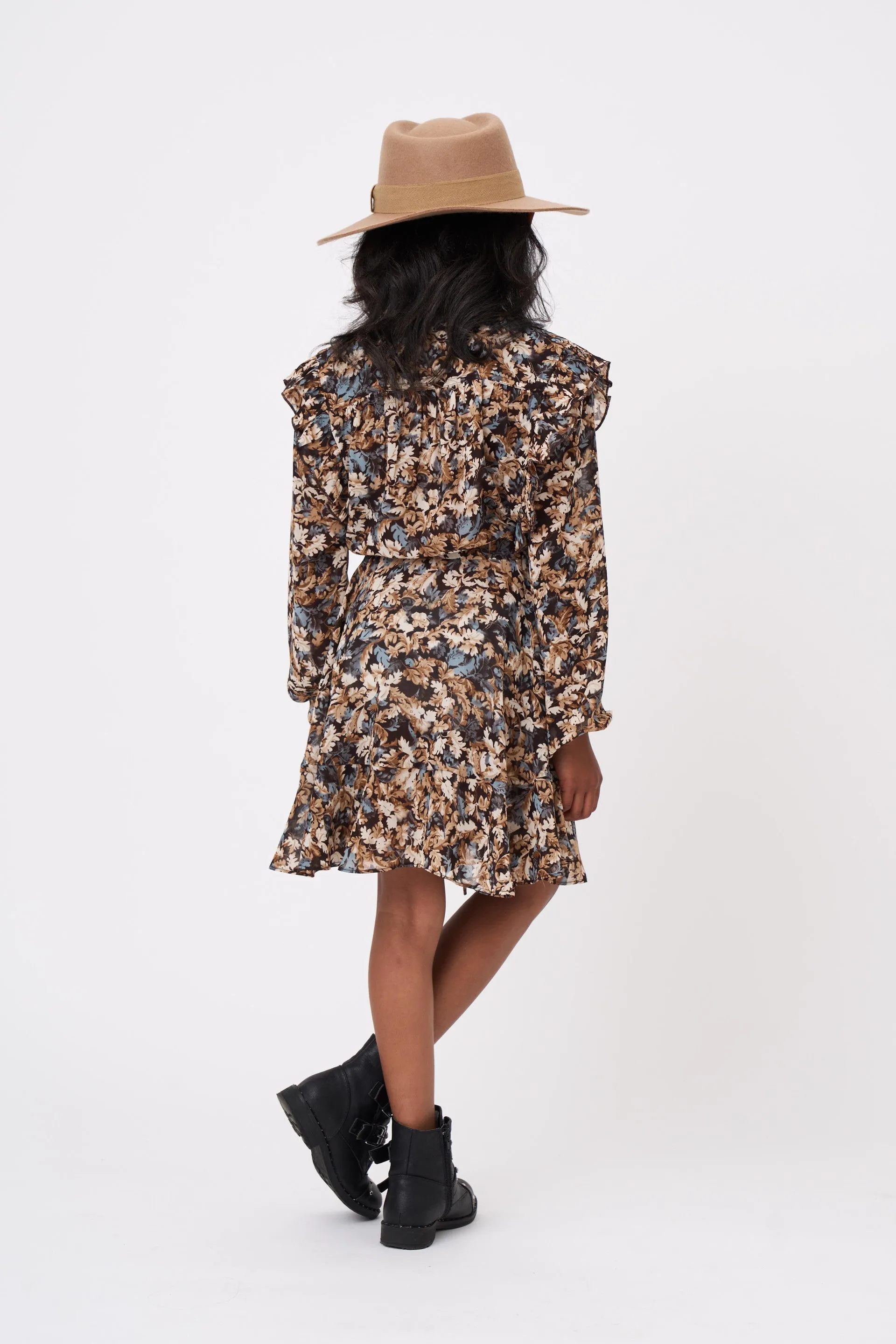 Le La Lo Long Sleeve Floral Print Dress - Mini