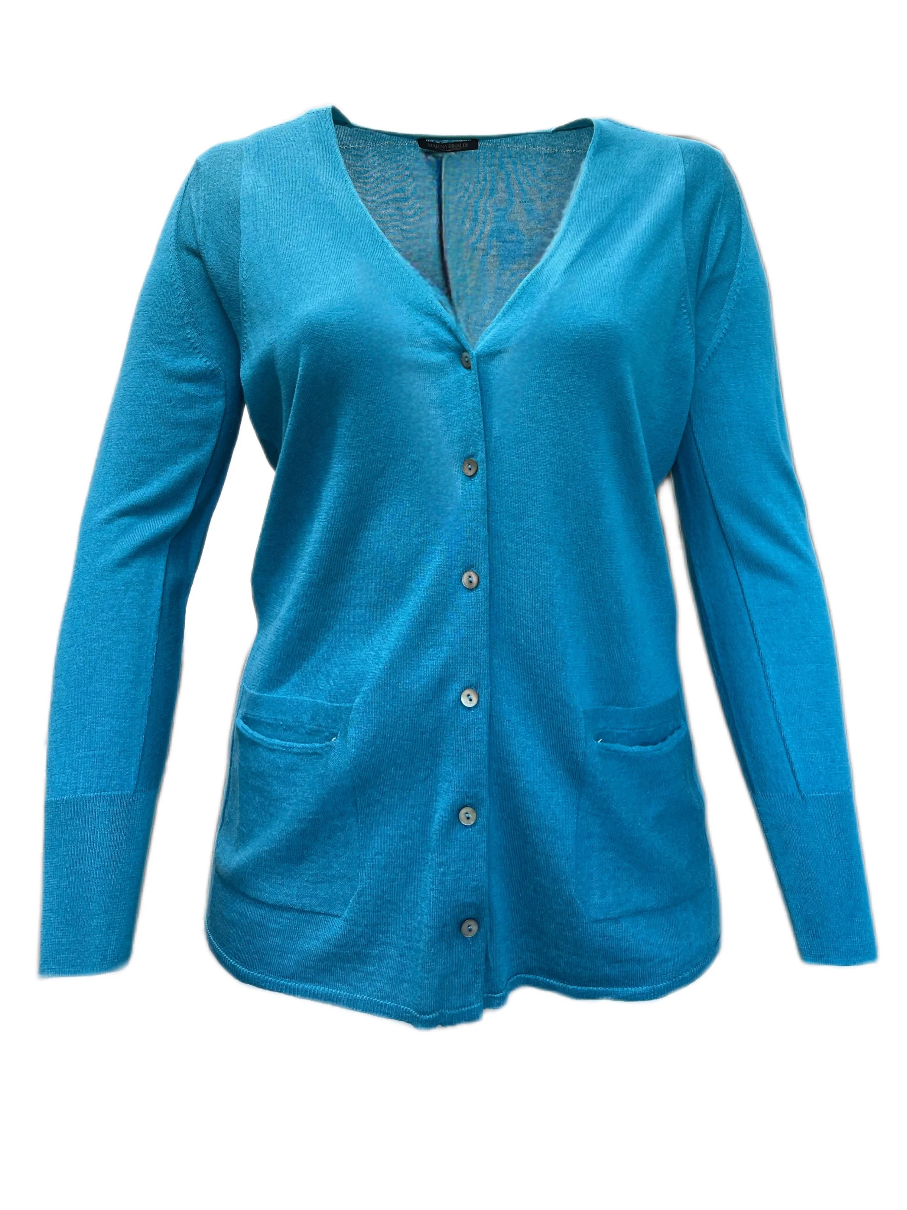 MARINA RINALDI Women's Mix Silk Cardigan W/Pockets $610 NWT