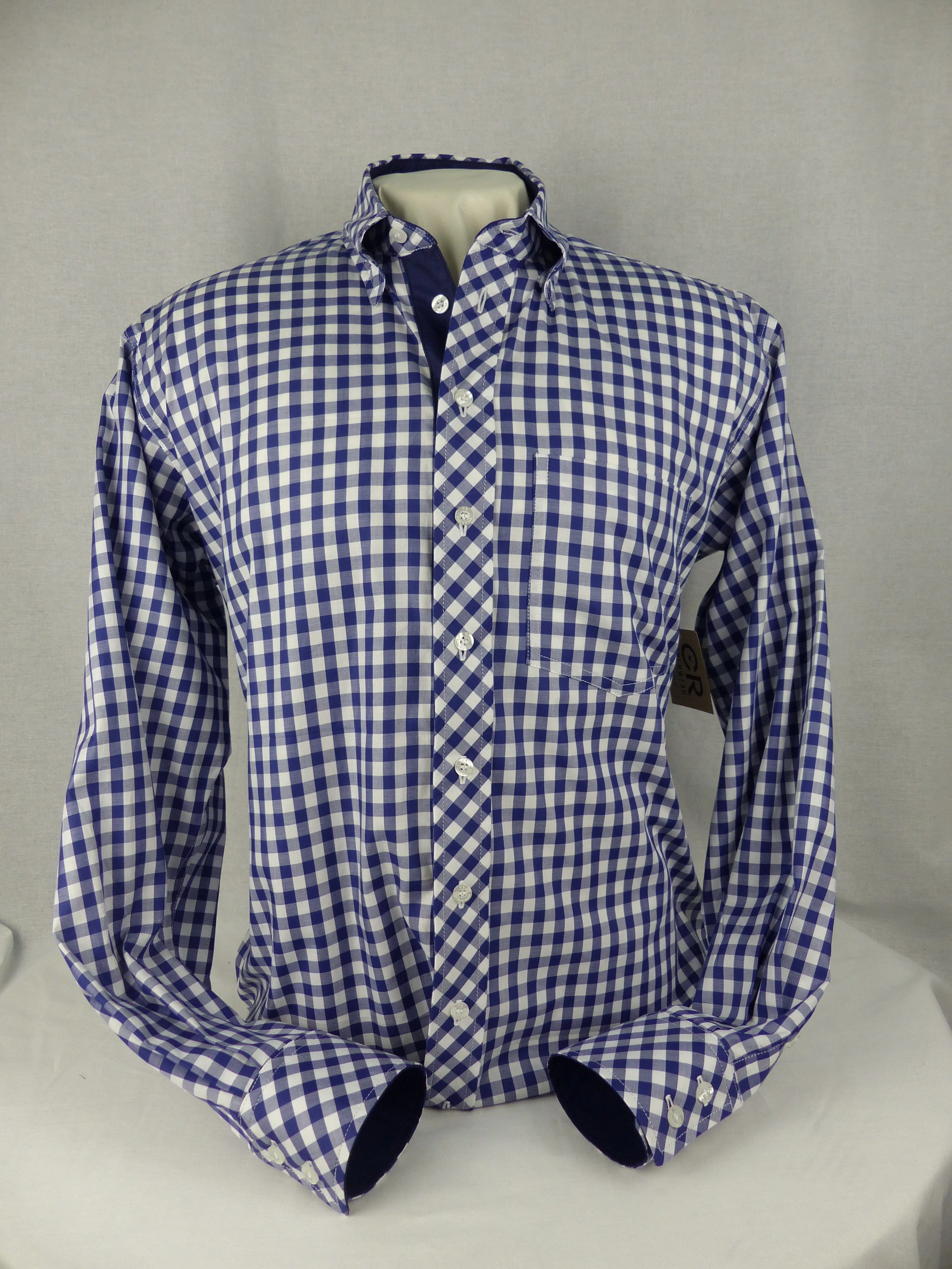 Men's Blue and White Gingham Italian Cotton- FINAL SALE