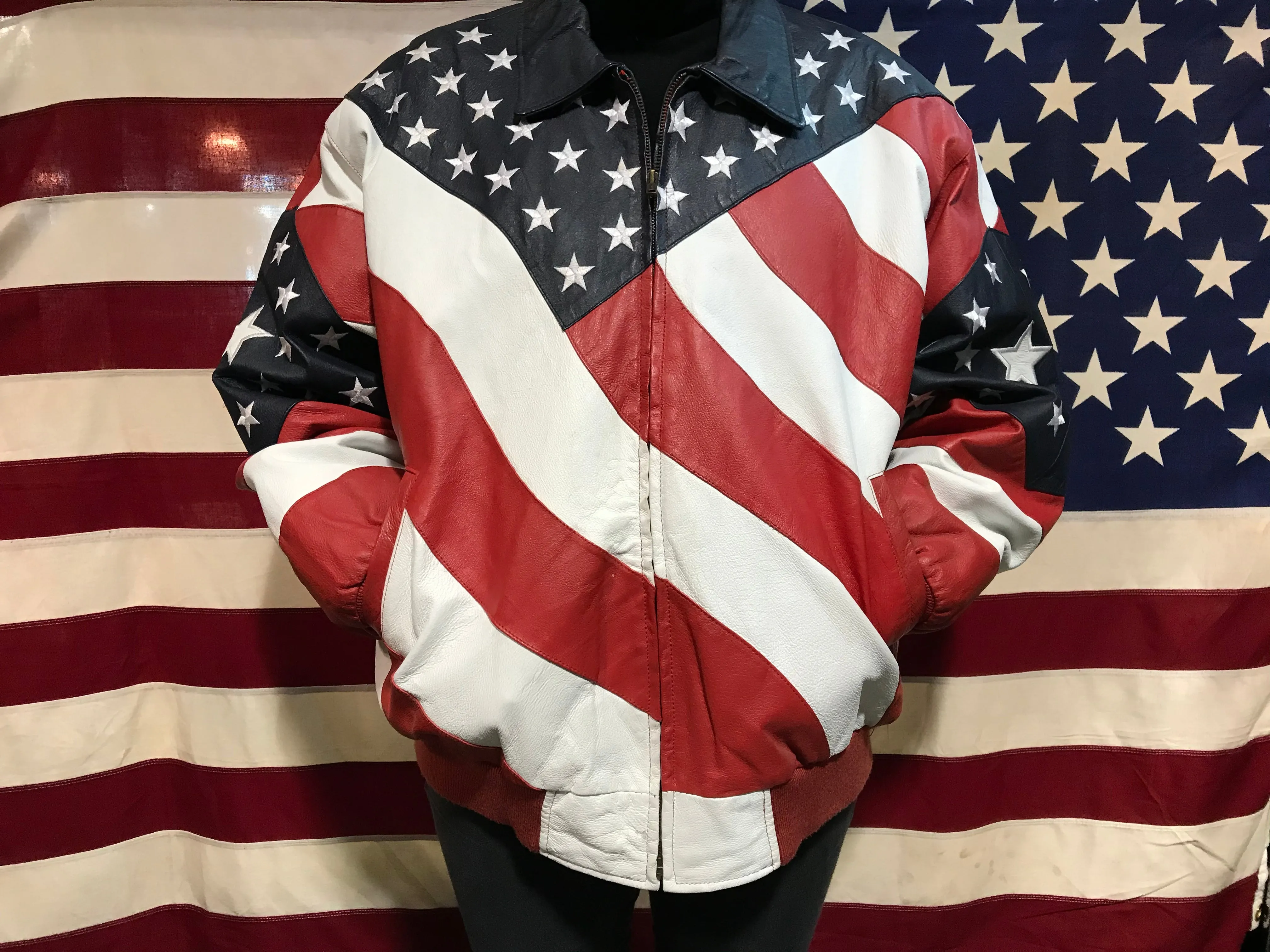 Michael Hoban WHERE MI 90’s Vintage Leather USA Flag Jacket