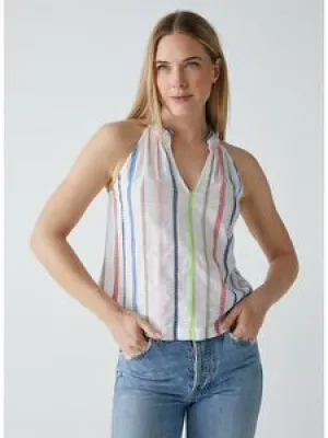 MICHAEL STARS- Leslie Split Neck Top White Combo