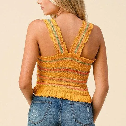 Multi-Color Stitch All Over Smocking Tank Top