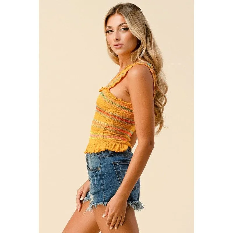 Multi-Color Stitch All Over Smocking Tank Top