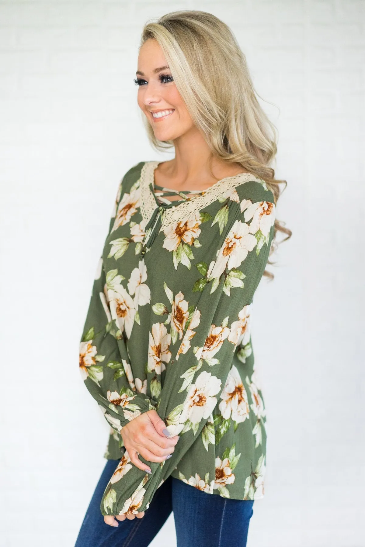 My Happy Ending Floral Top - Deep Green