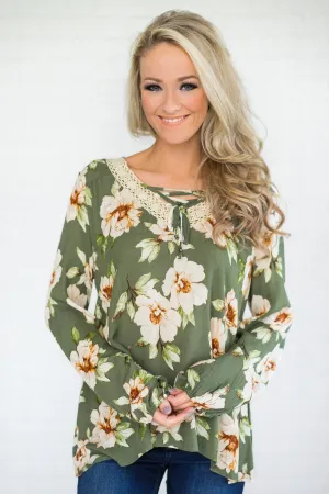 My Happy Ending Floral Top - Deep Green