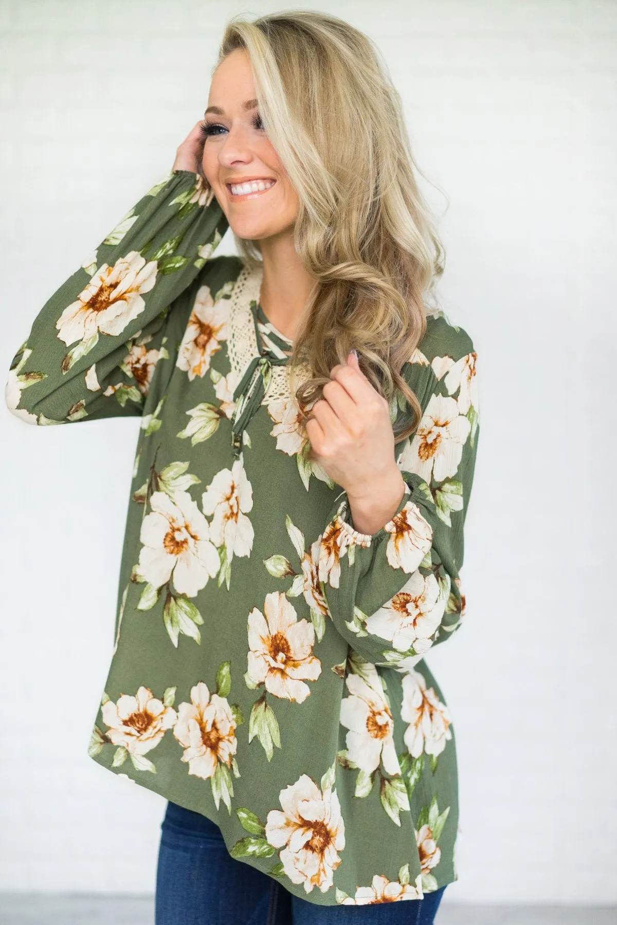 My Happy Ending Floral Top - Deep Green