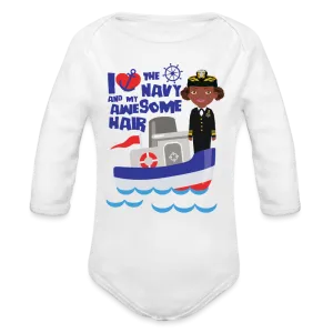 Navy Organic Long Sleeve Baby Bodysuit