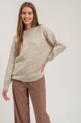 Oatmeal Speckle Knit Mock Neck Sweater