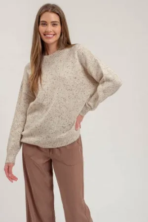 Oatmeal Speckle Knit Mock Neck Sweater