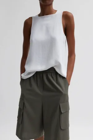 Pebble Sable Square Neck Cross Back Tank in White