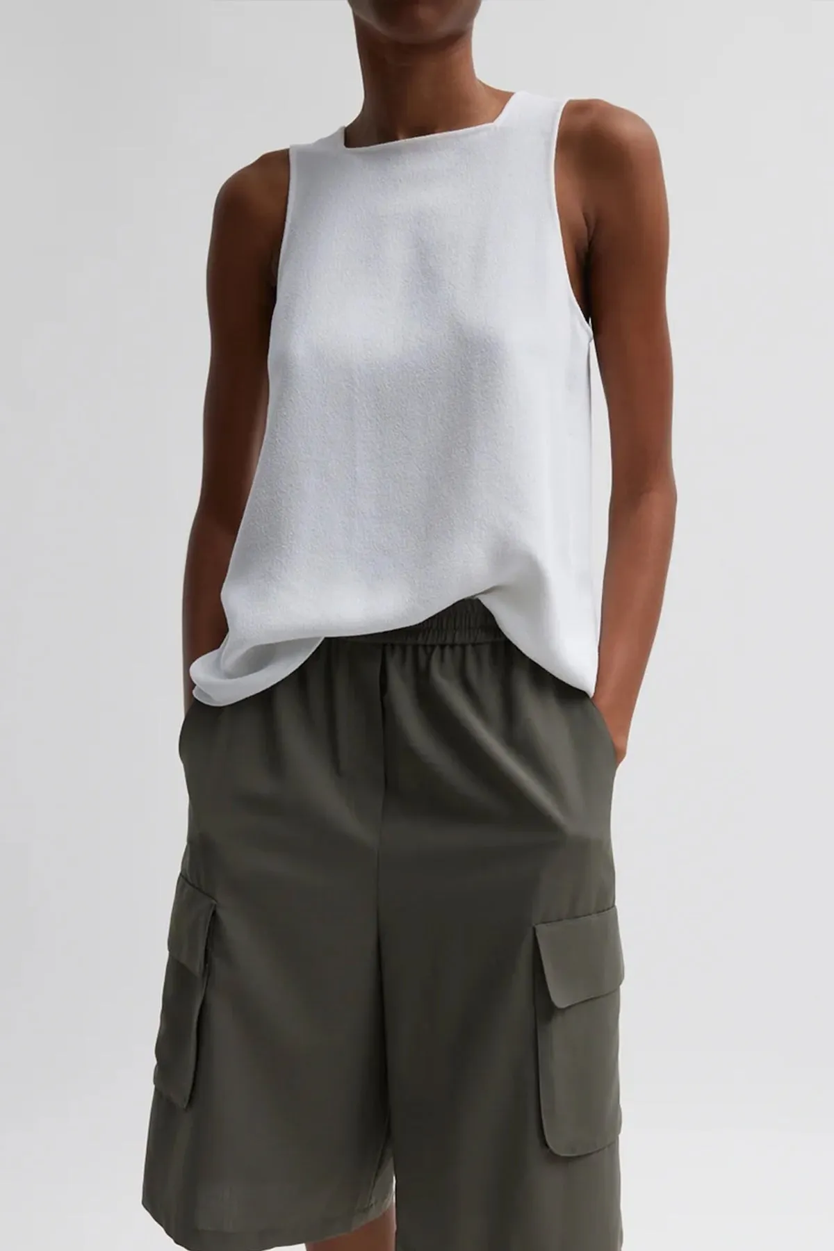 Pebble Sable Square Neck Cross Back Tank in White
