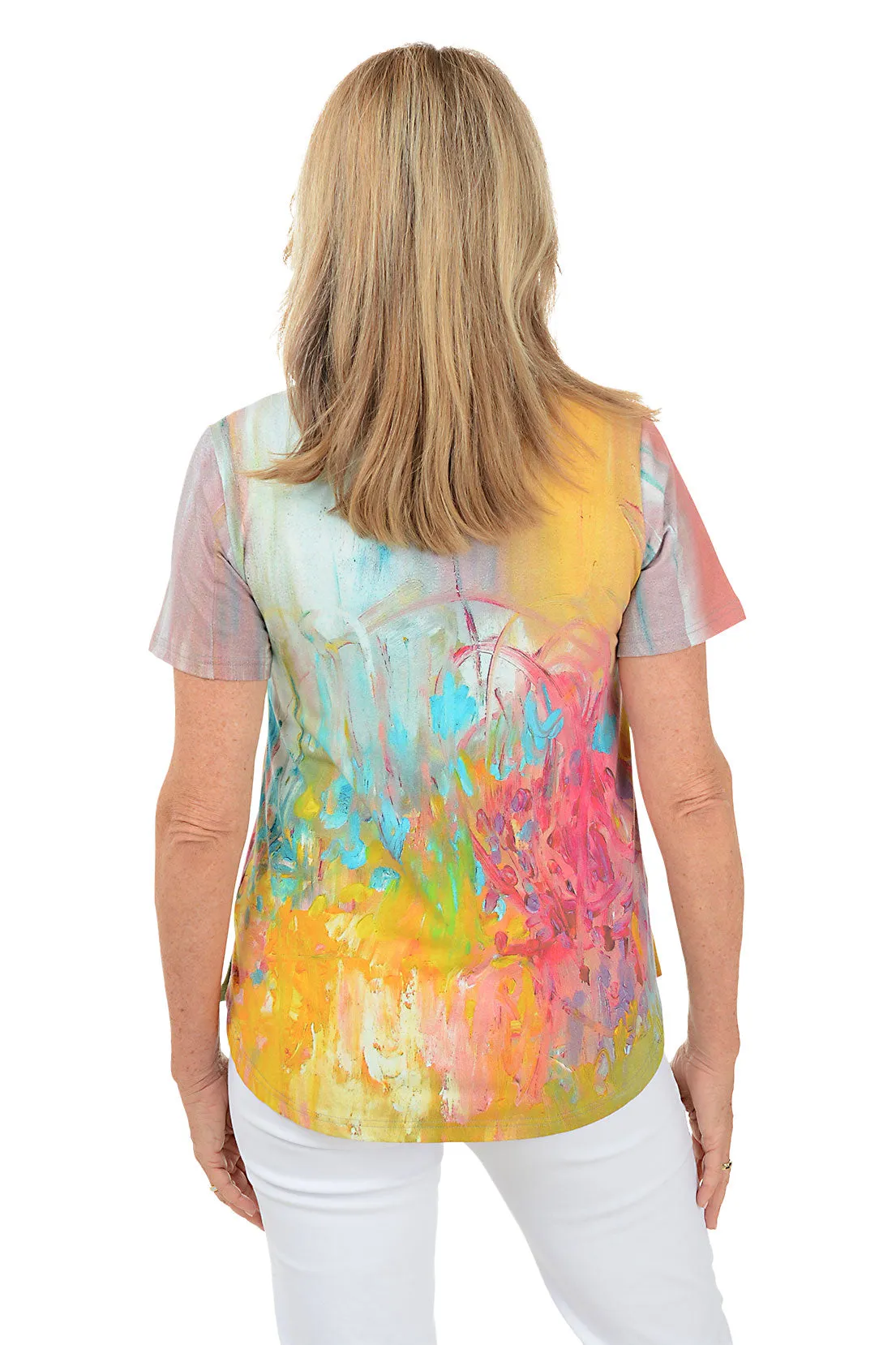 Petite Lavender Shirred V-Neck Tee