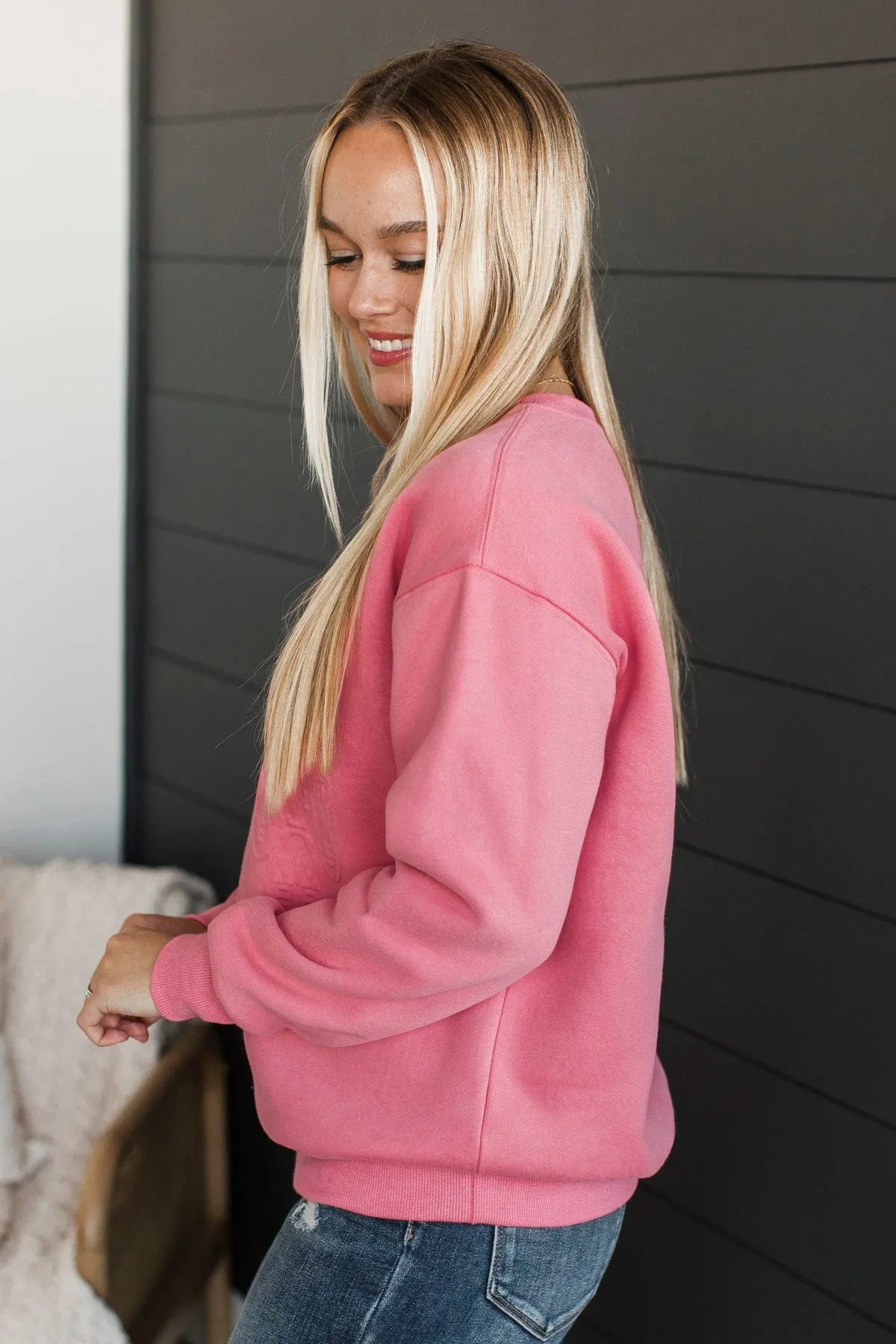 "Crushin' It" Embossed Nutcracker Crew Neck- Neon Pink
