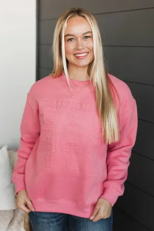 "Crushin' It" Embossed Nutcracker Crew Neck- Neon Pink
