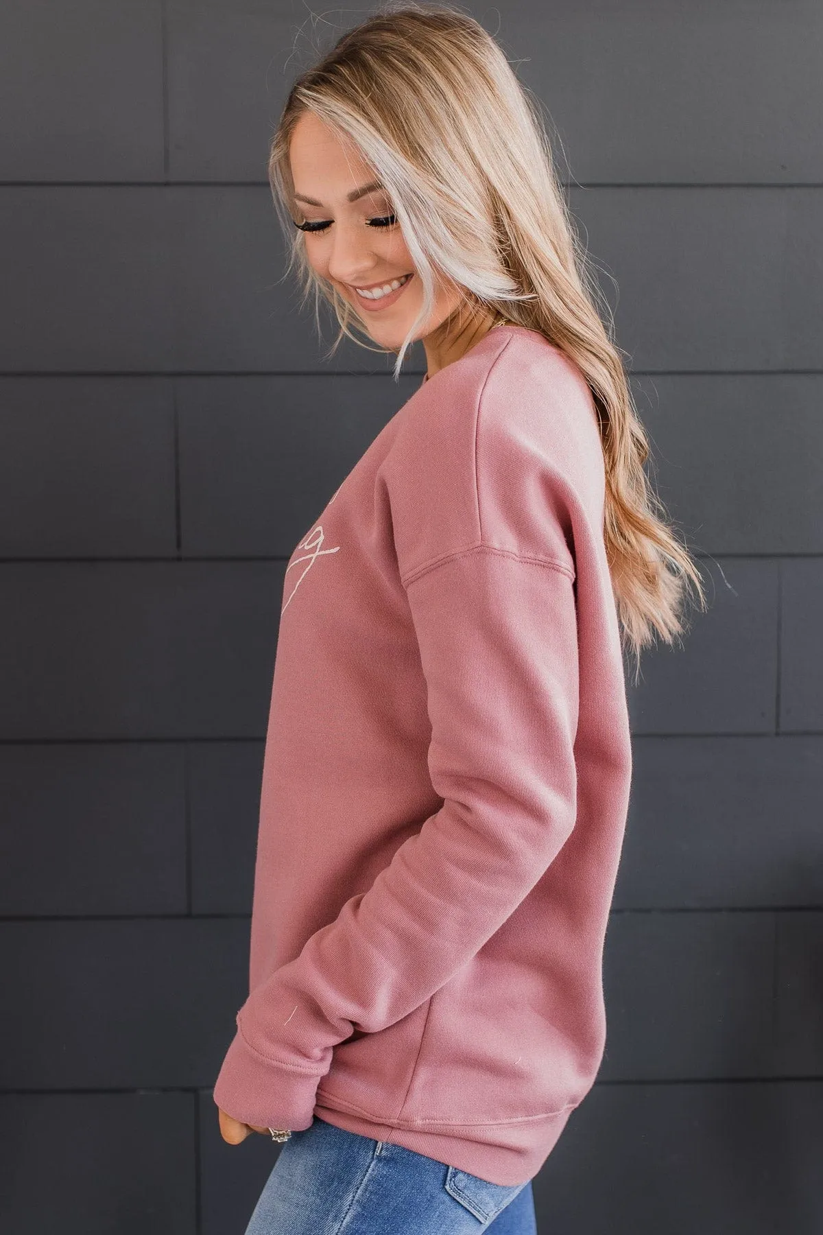 "Hello Spring" Graphic Crew Neck Pullover- Mauve