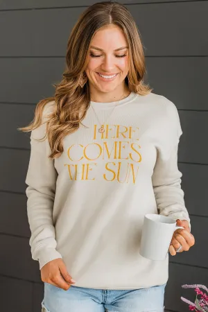"Here Comes The Sun" Crew Neck Pullover- Beige