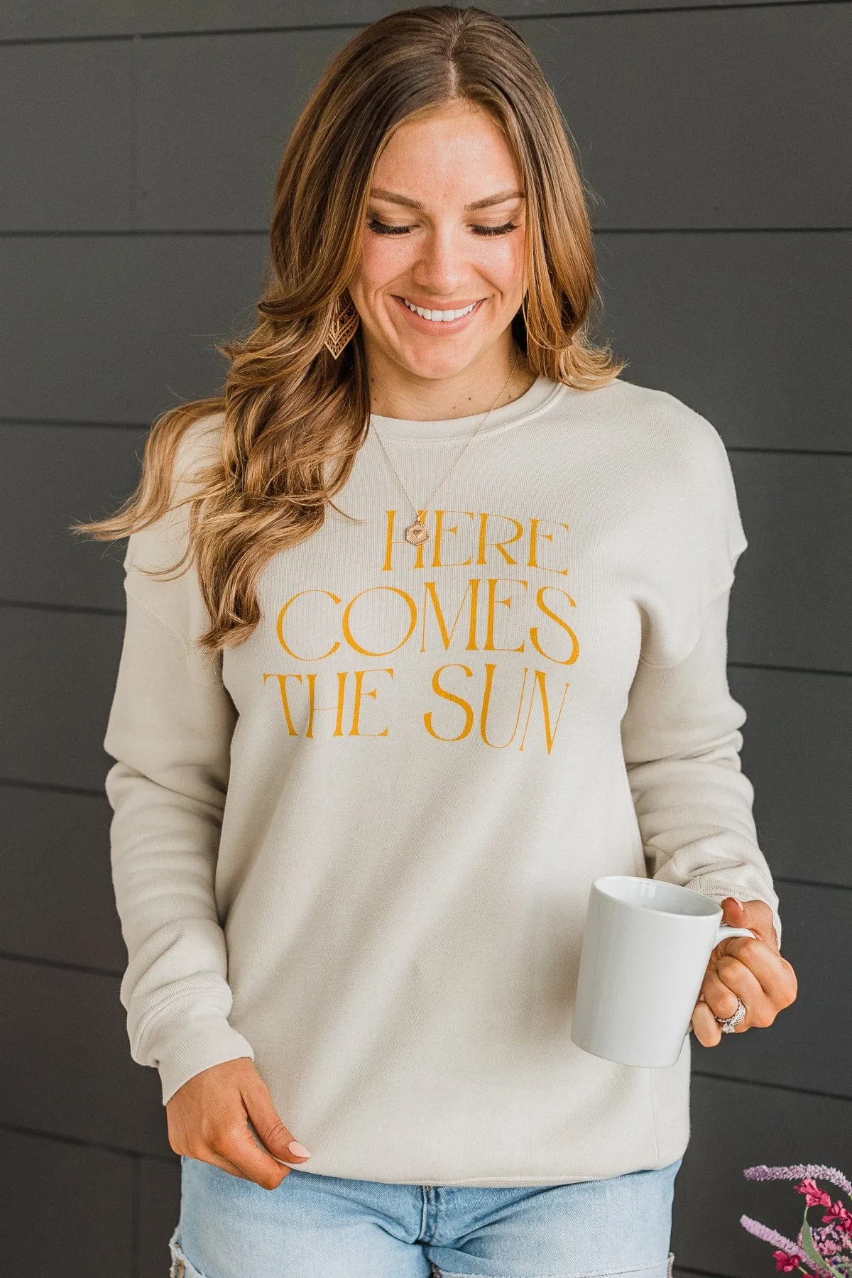 "Here Comes The Sun" Crew Neck Pullover- Beige