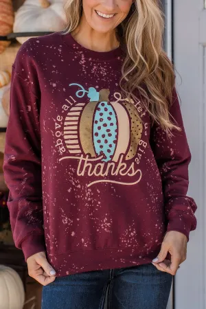 "Let Us Give Thanks" Graphic Crew Neck- Burgundy