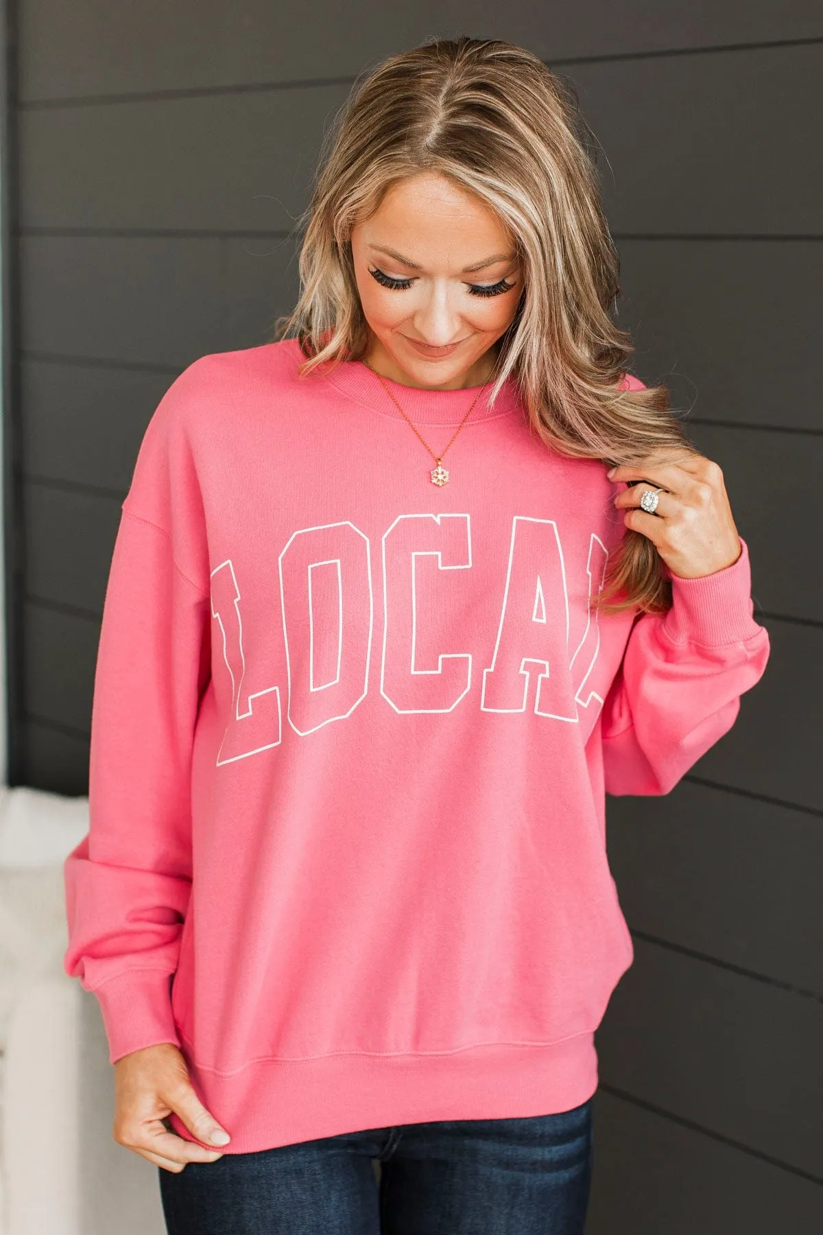 "Local" Crew Neck Pullover- Pink