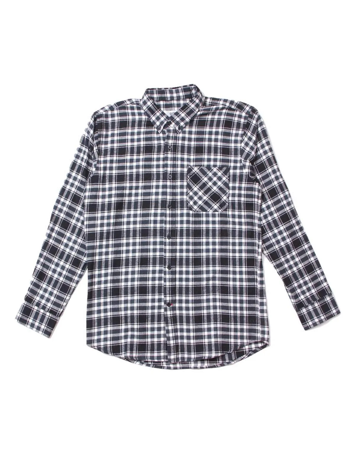 Qutn Button Down LS White Black Flannel Shirt