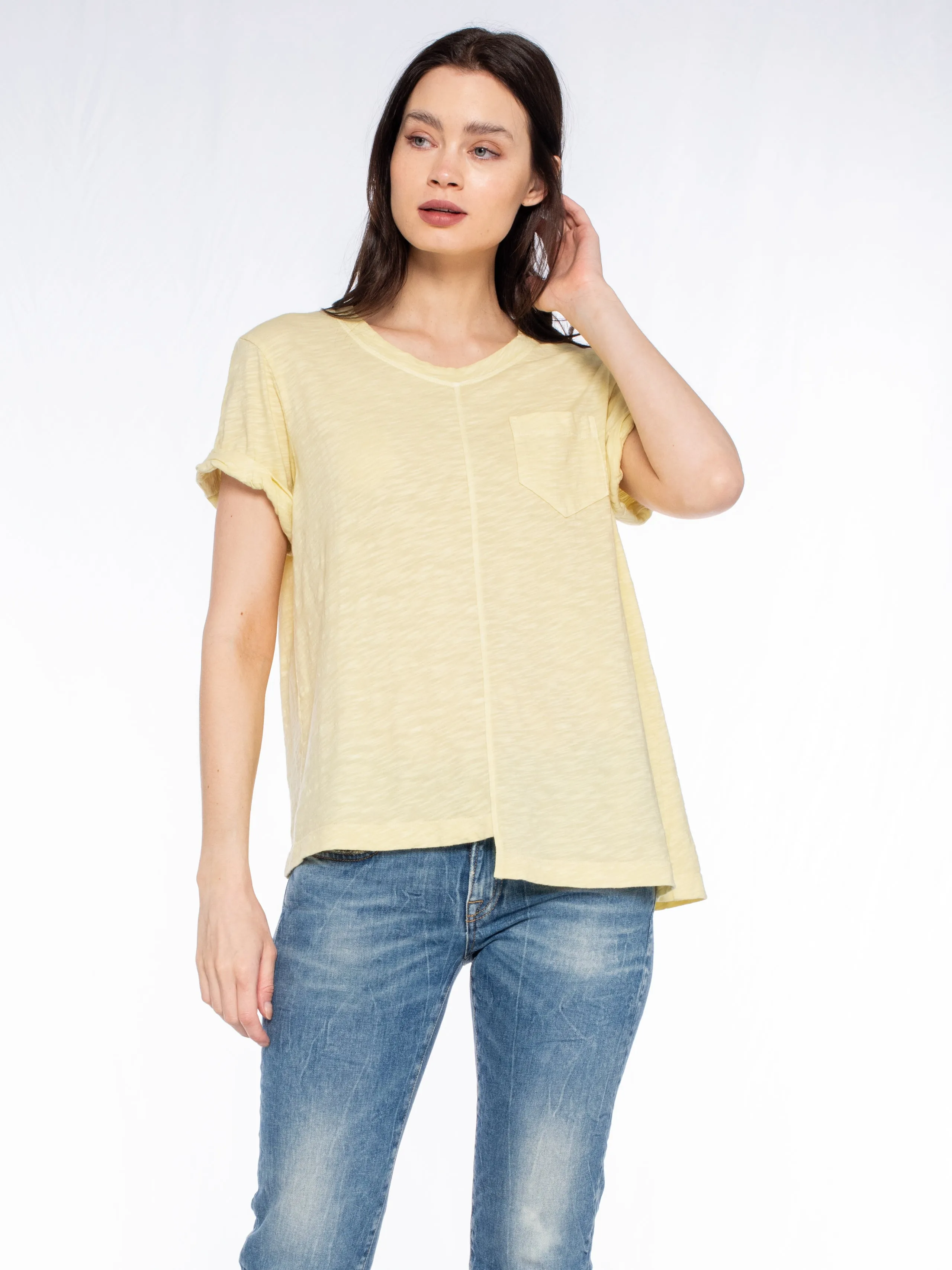 Roll Cuff Pocket Crew Shifted Tee
