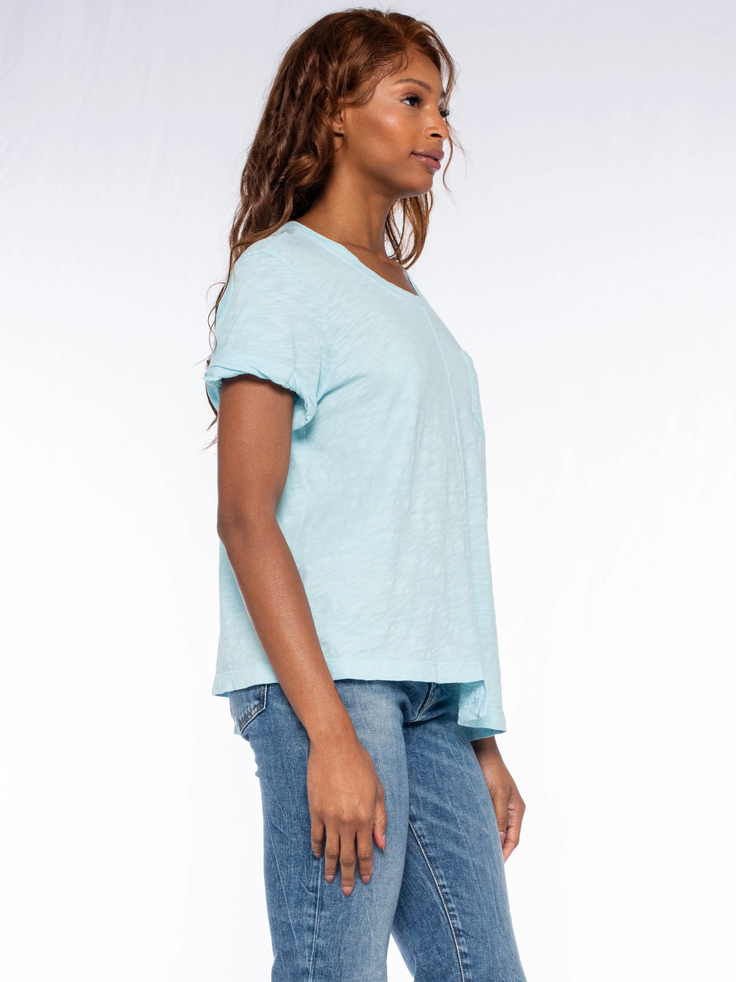 Roll Cuff Pocket Crew Shifted Tee