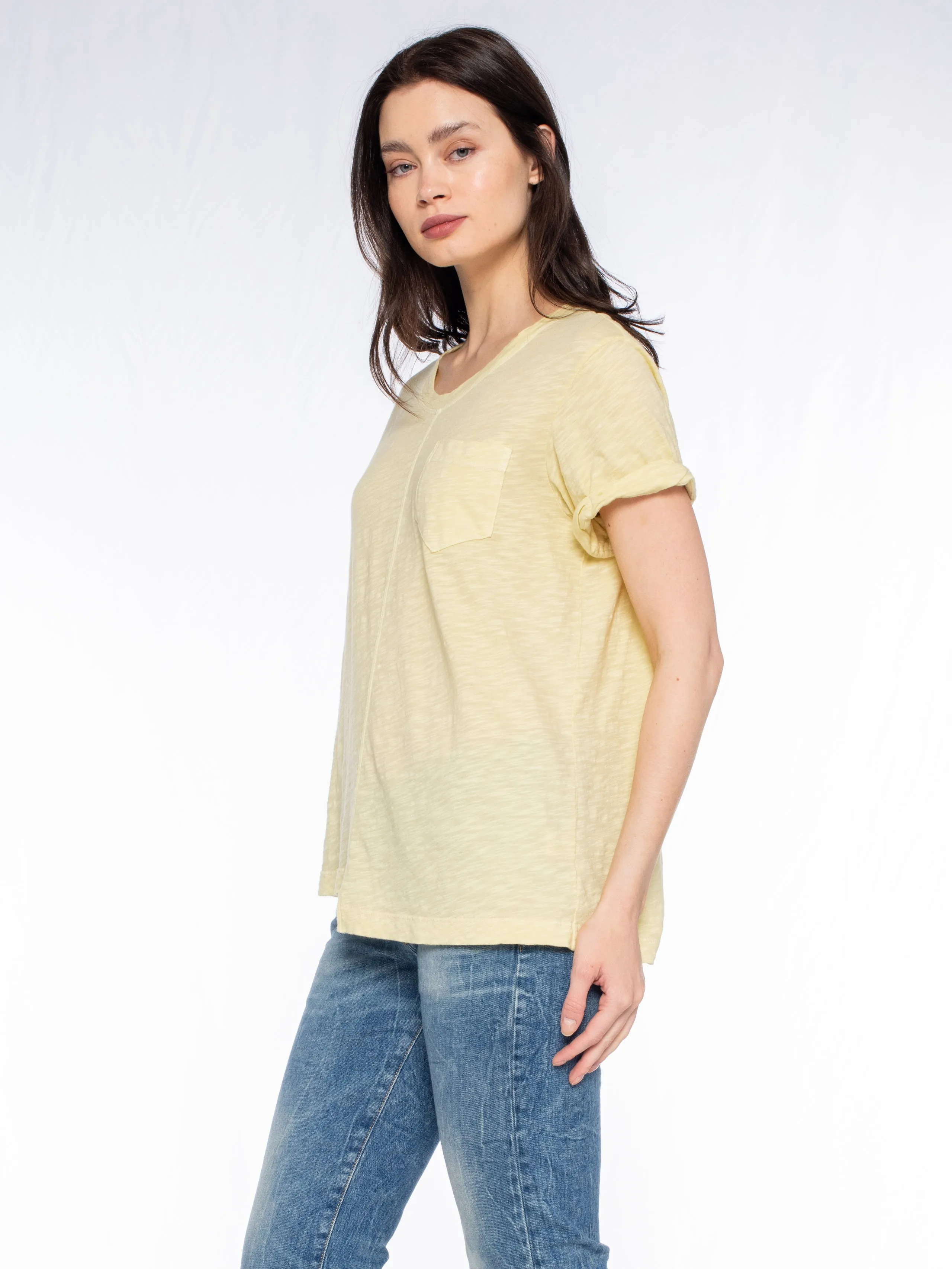 Roll Cuff Pocket Crew Shifted Tee
