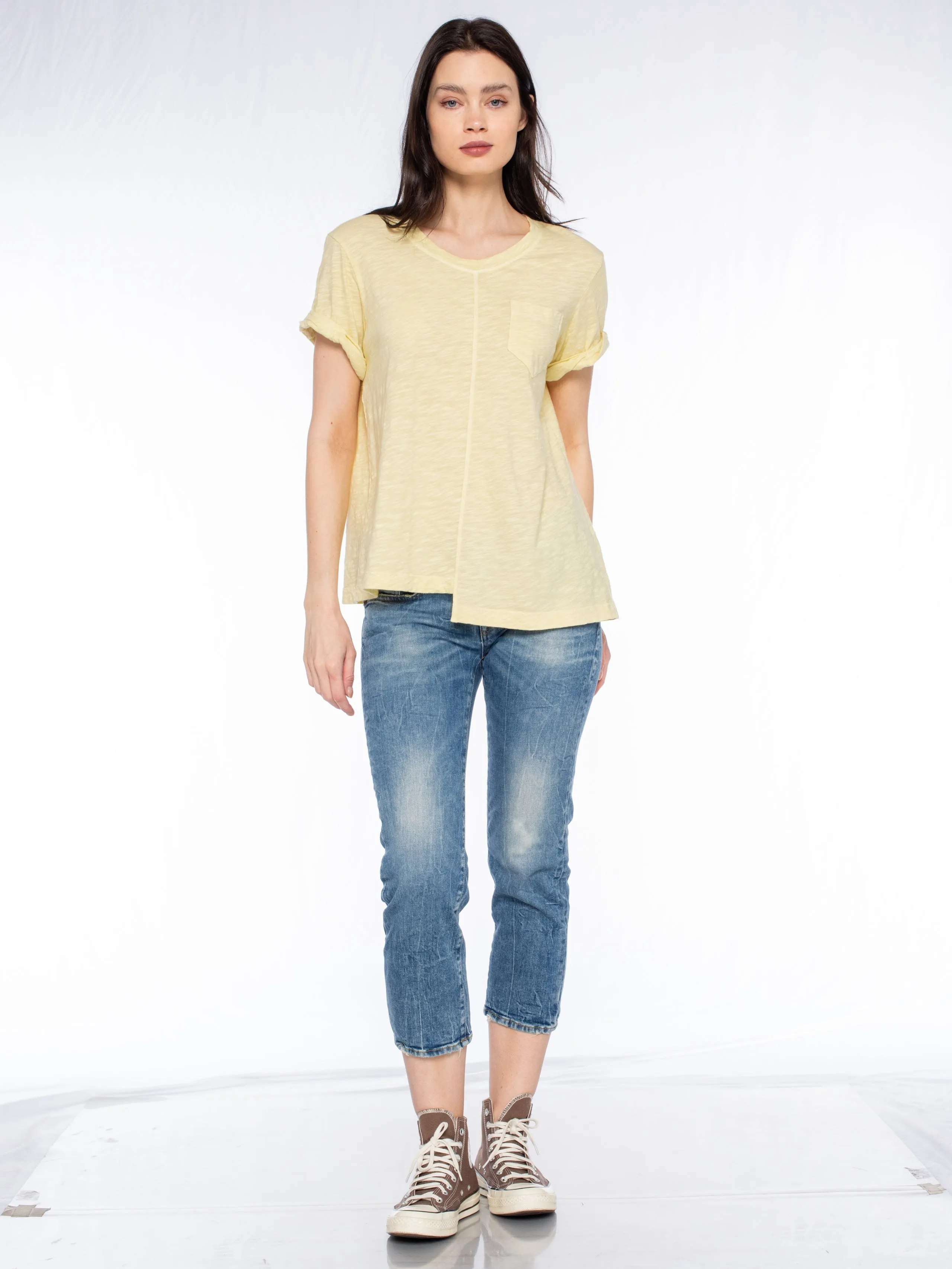 Roll Cuff Pocket Crew Shifted Tee