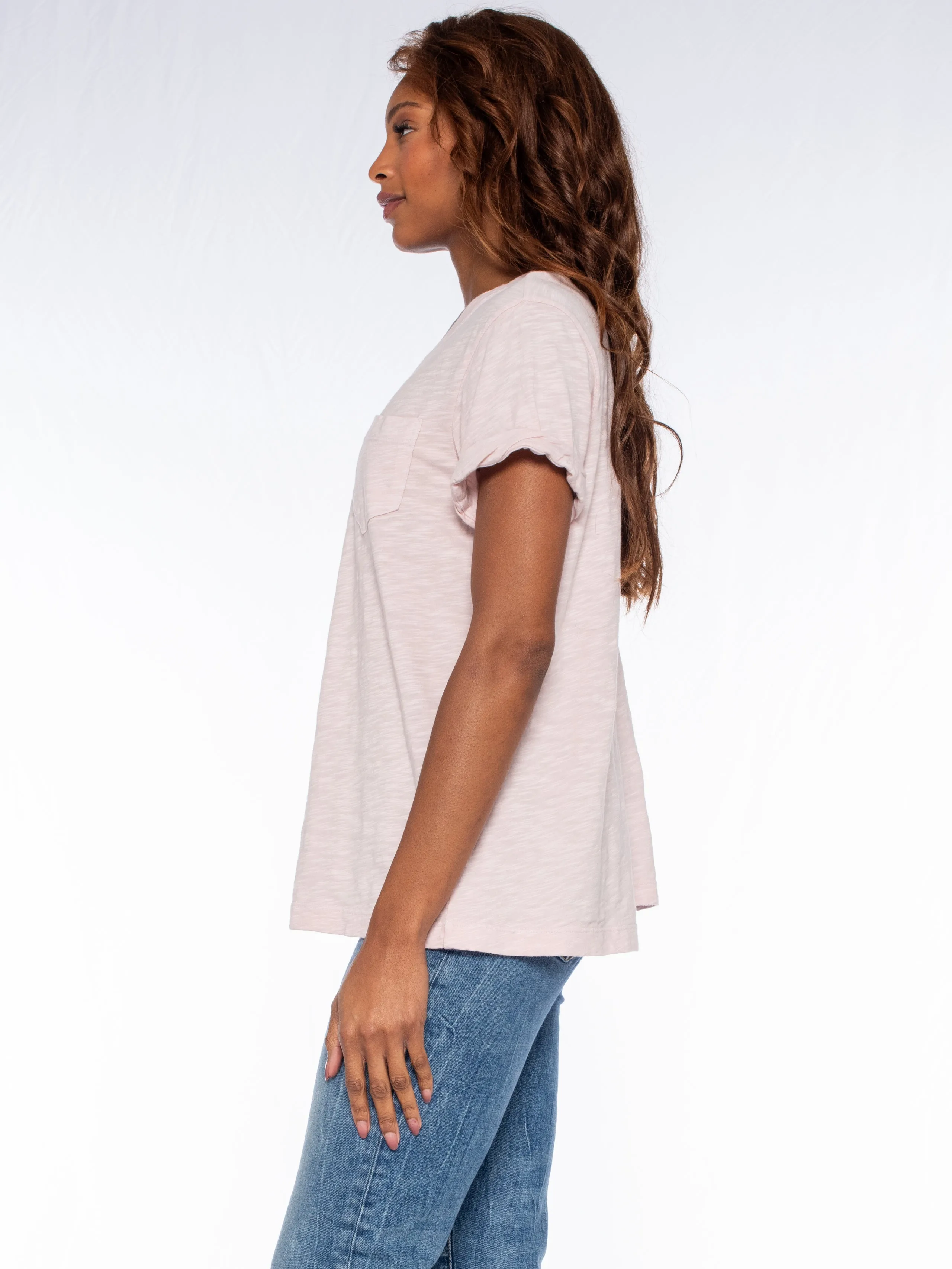 Roll Cuff Pocket Crew Shifted Tee
