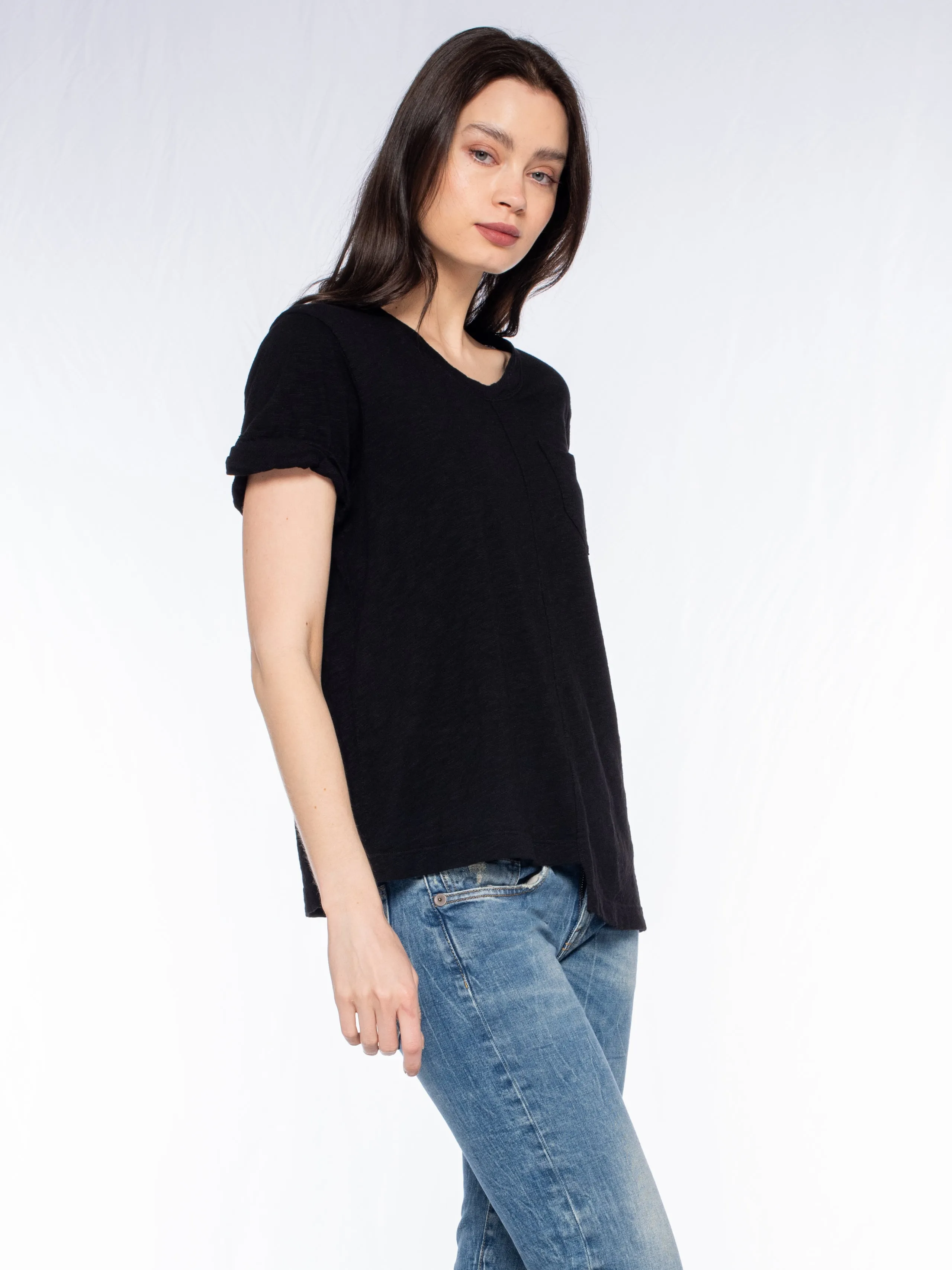 Roll Cuff Pocket Crew Shifted Tee