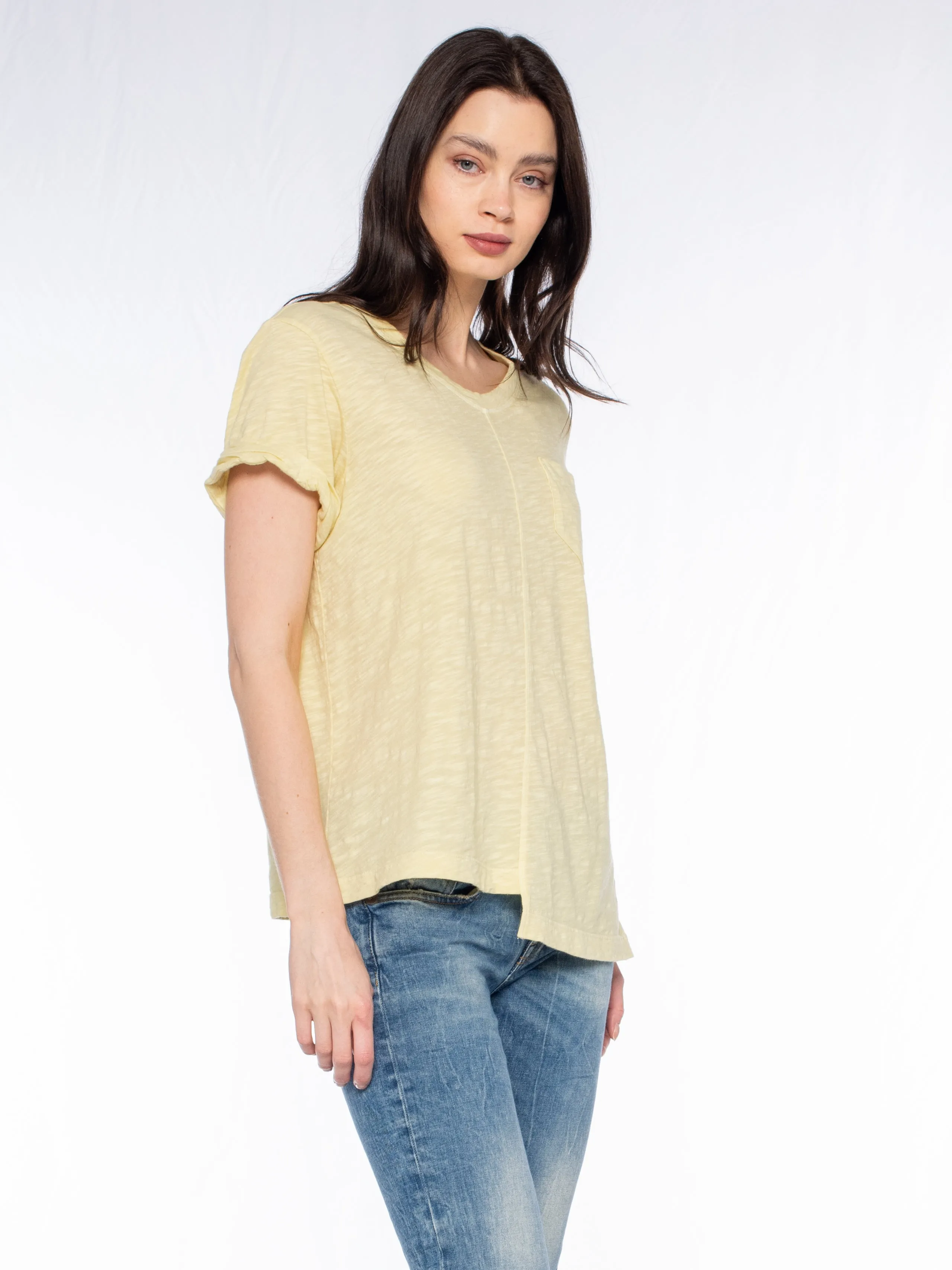 Roll Cuff Pocket Crew Shifted Tee