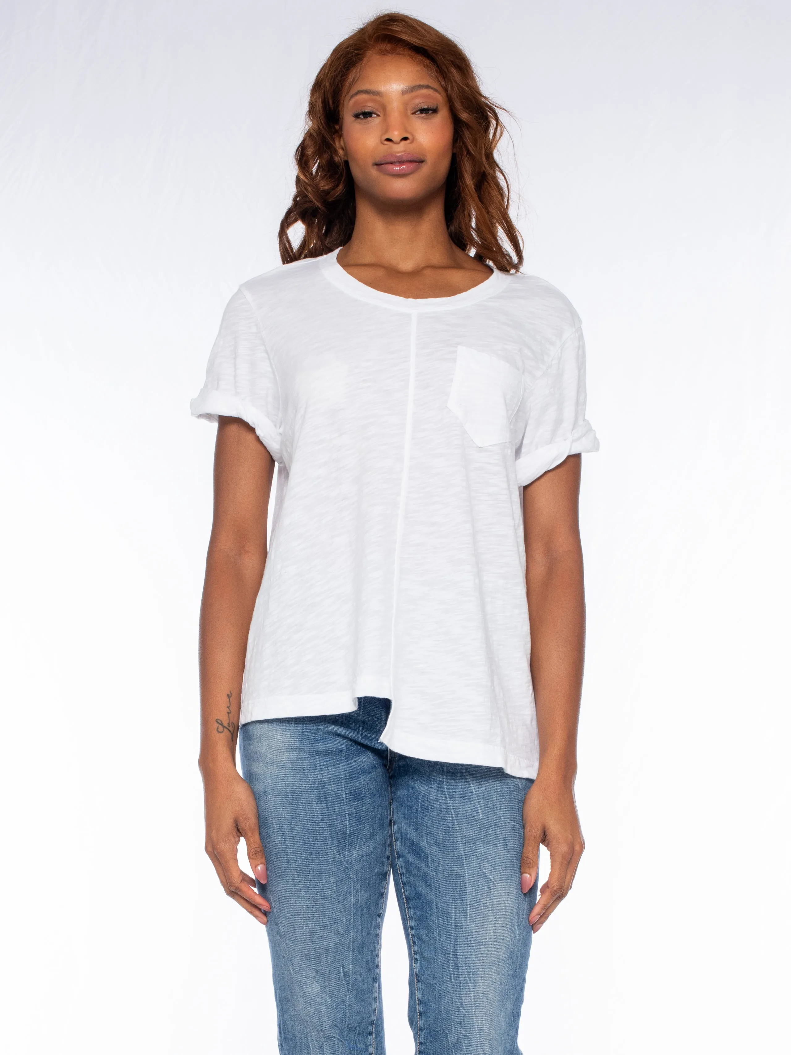 Roll Cuff Pocket Crew Shifted Tee