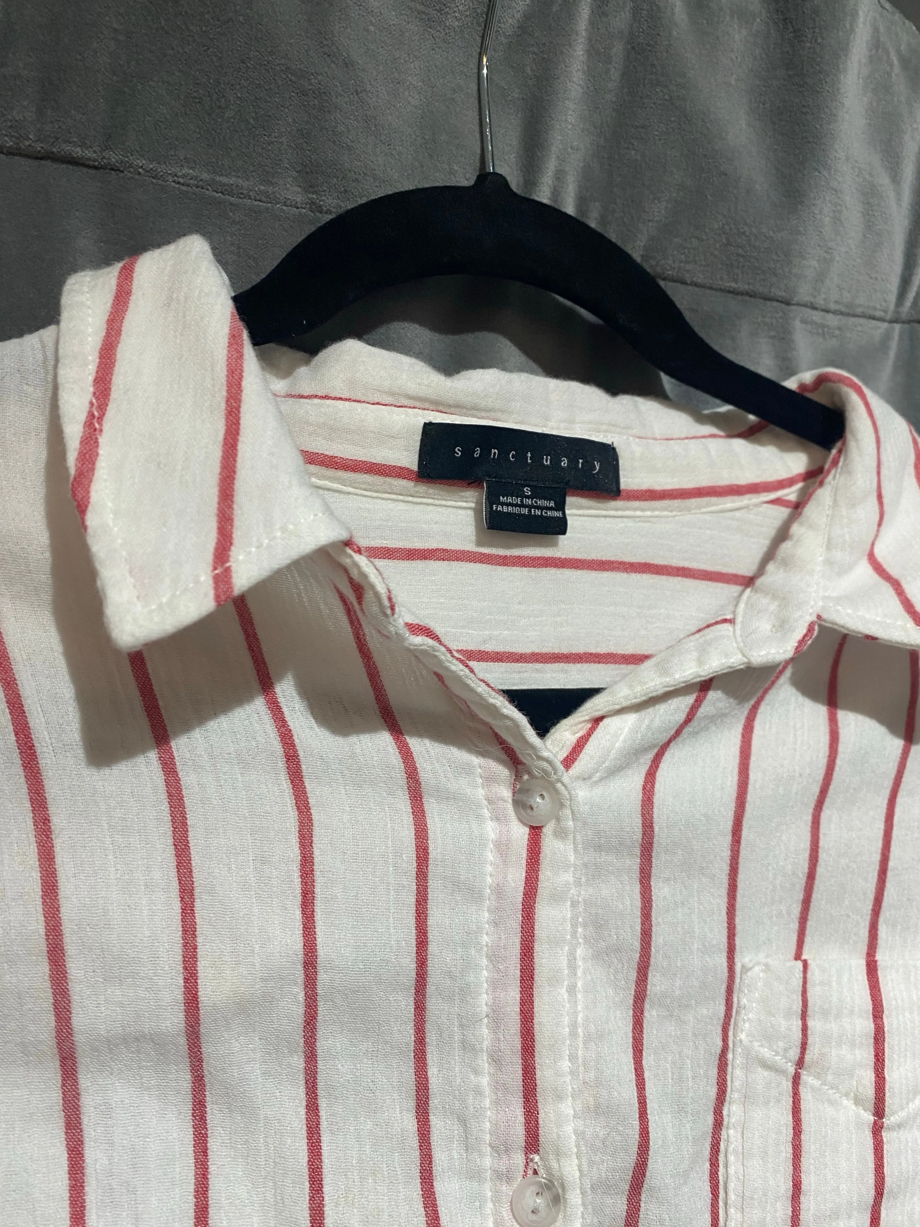 Sanctuary White and red Stripe Button Down Tie Front Cotton Long Sleeve Shirt