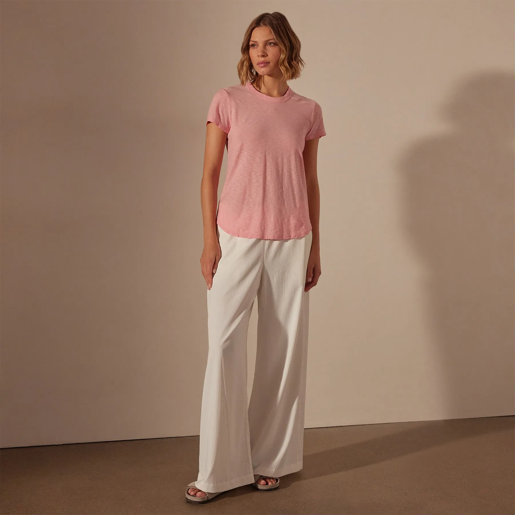 Sheer Slub Crew Neck Tee - Peony