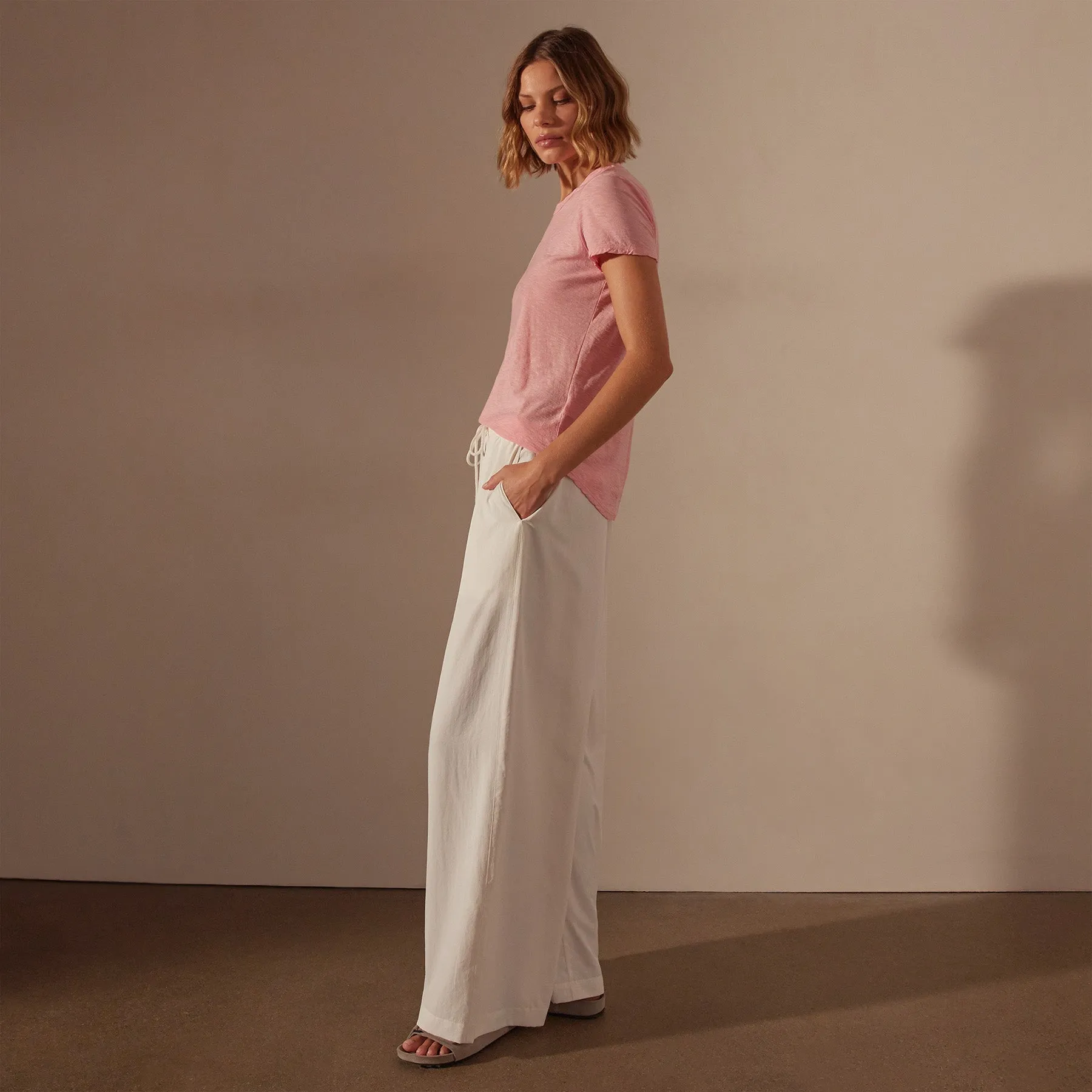 Sheer Slub Crew Neck Tee - Peony