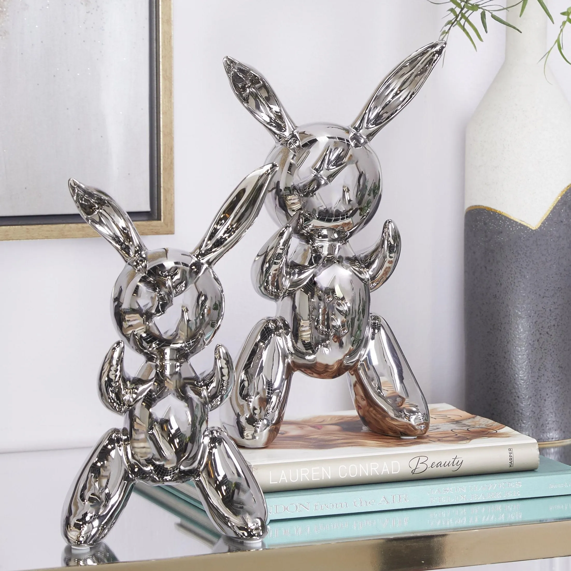 SILVER CERAMIC BALLOON RABBITS