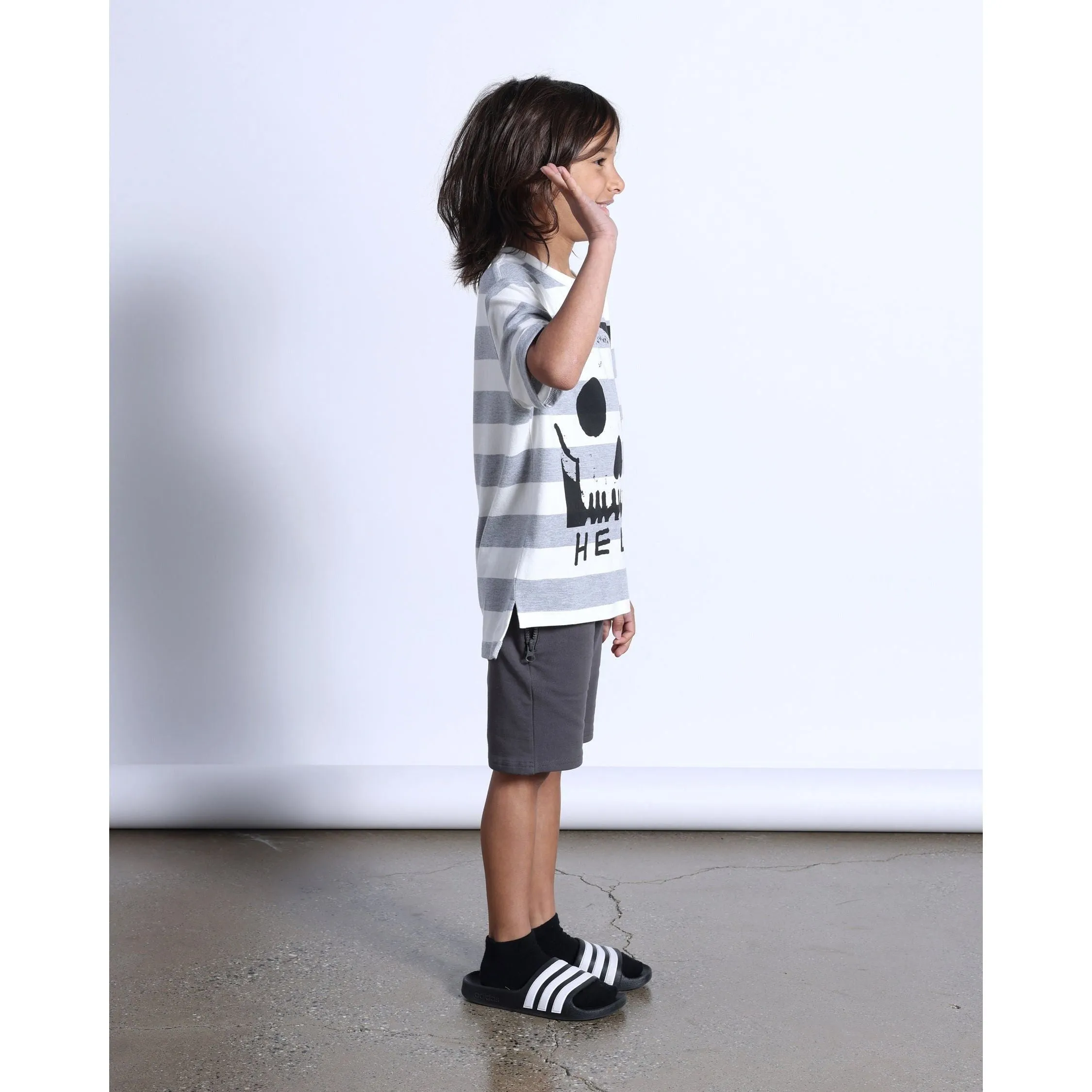 Square Skull Tee- White/Grey Marle Stripe