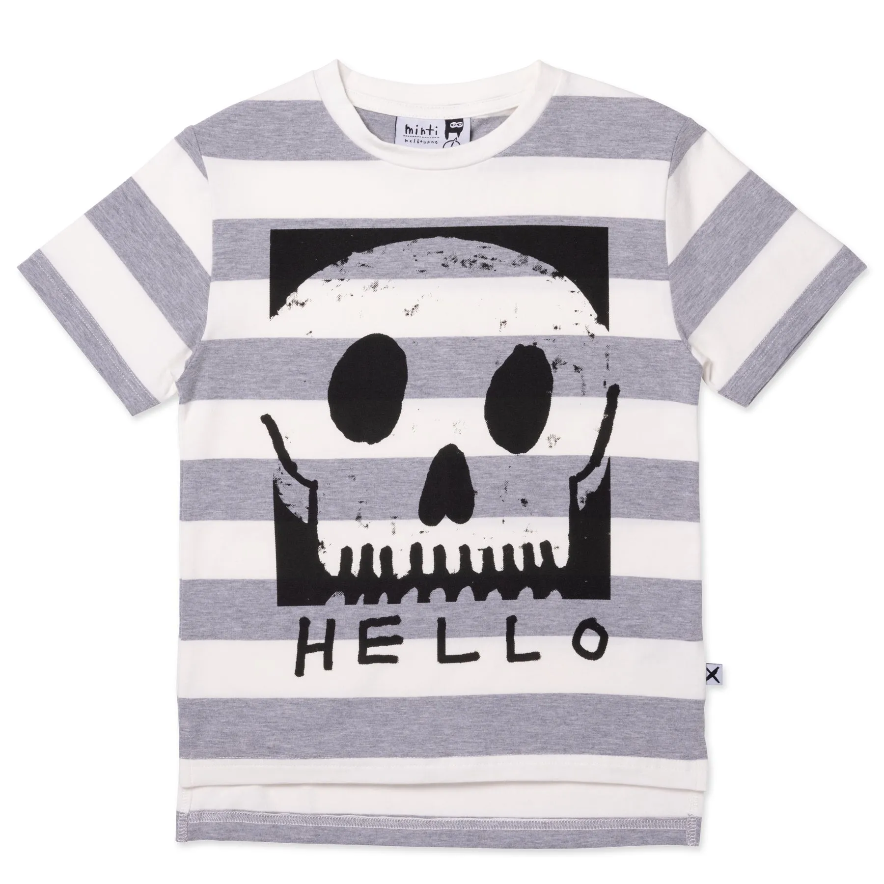 Square Skull Tee- White/Grey Marle Stripe