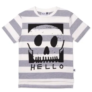 Square Skull Tee- White/Grey Marle Stripe
