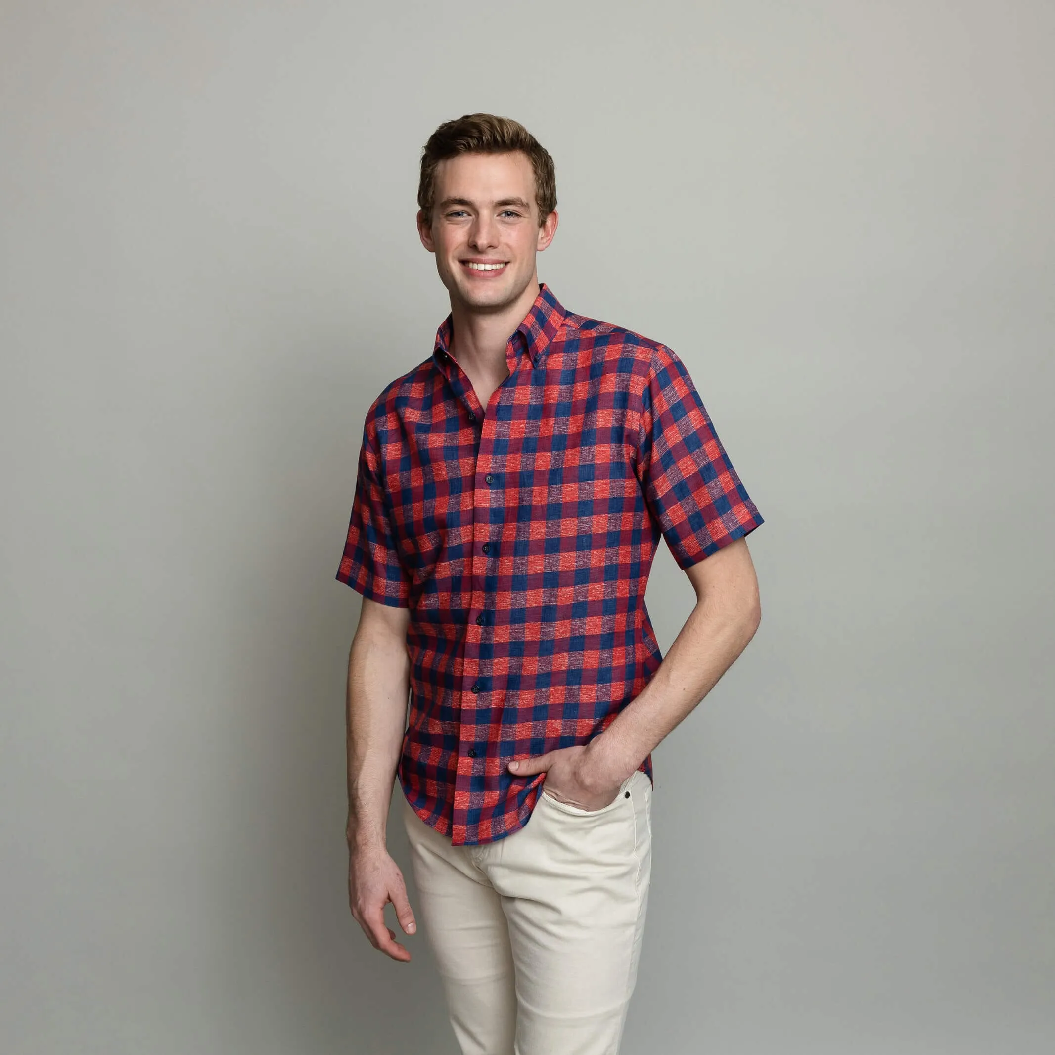 The Red Short Sleeve Frazier Linen Gingham Custom Shirt