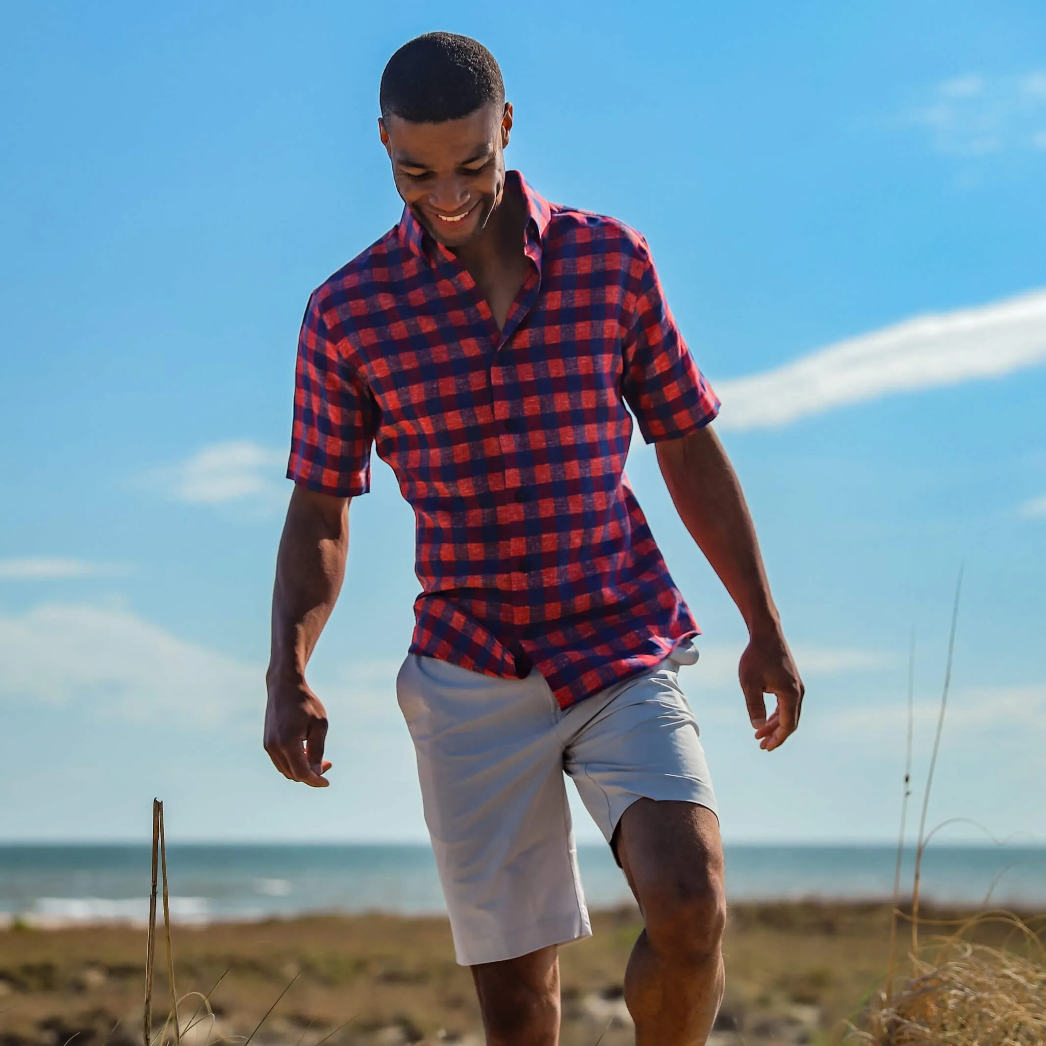 The Red Short Sleeve Frazier Linen Gingham Custom Shirt